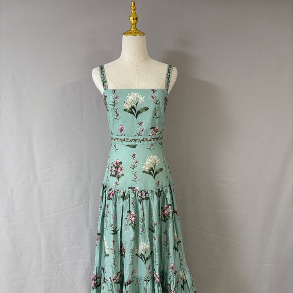 Agua by Agua Bendita  Green layered linen maxi dress with Lima linen embroidery - Picture 4 of 12